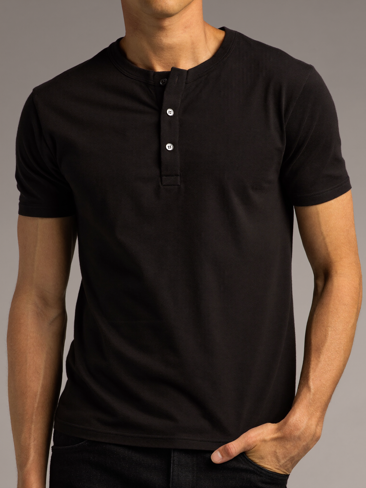 Short Sleeve Henley — Black