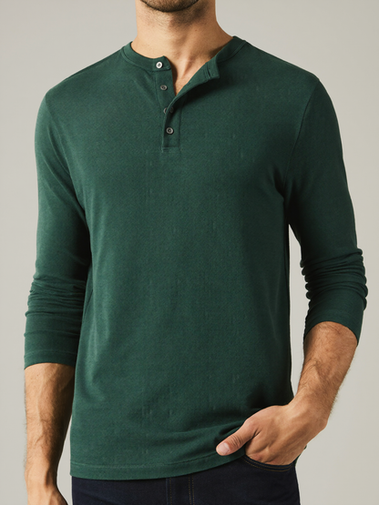 Long Sleeve Henley — Forest