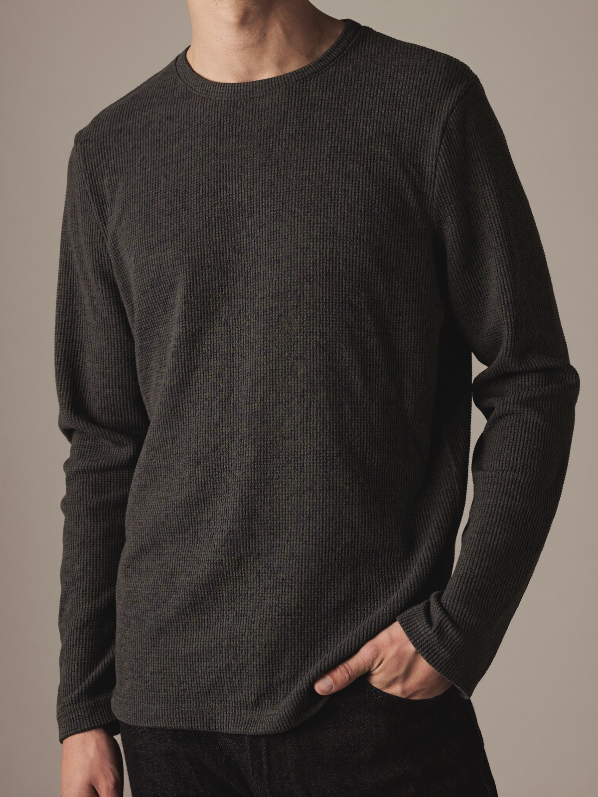 Waffle Knit Crew — Charcoal
