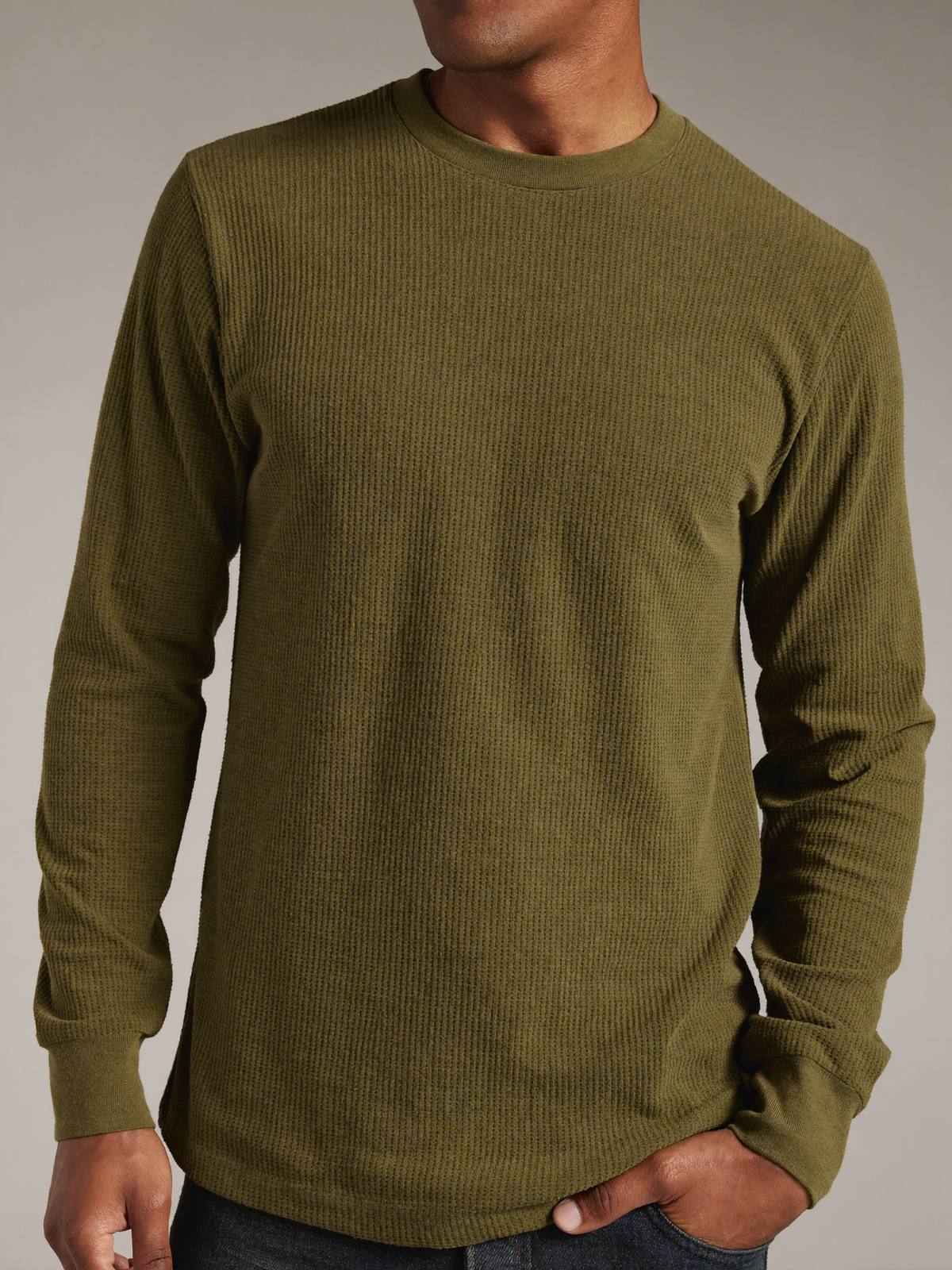 Waffle Knit Crew — Moss