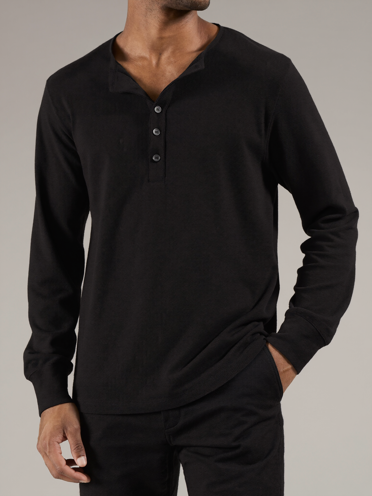 Long Sleeve Henley — Black