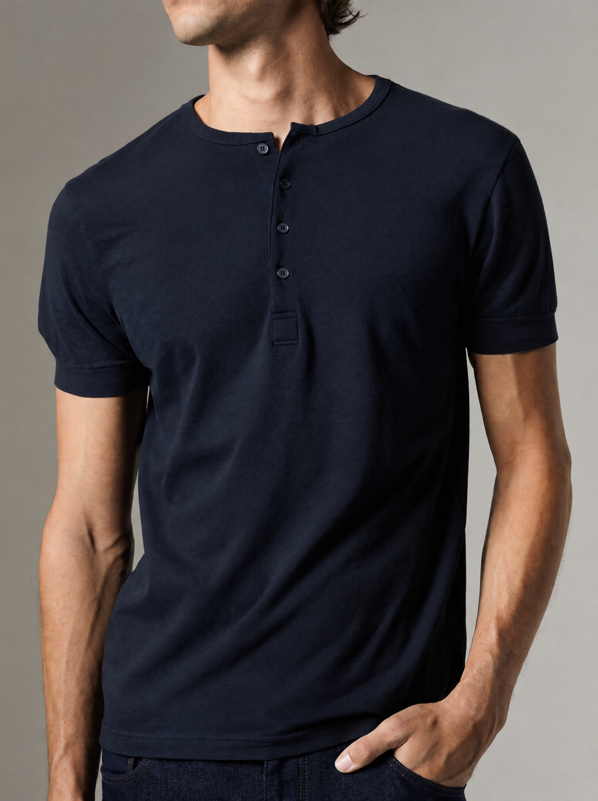 Short Sleeve Henley — Navy